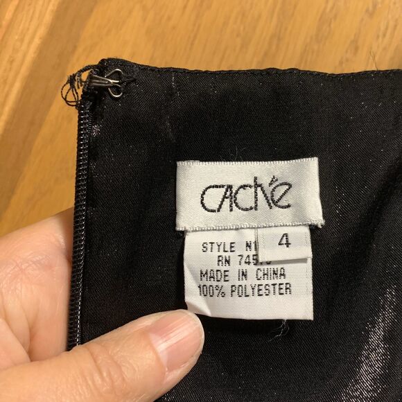 CACHE Black Sheer Beaded Asymmetrical Formal Long Evening Gown Dress Size 4 Y2K - Picture 6 of 12